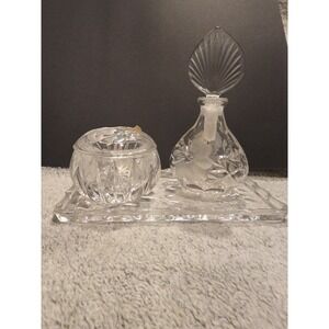 Princess House 3 Piece Lead Crystal Perfume Bottle Bowl Tray Vanity Set *VINTAGE